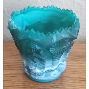 Vintage Imperial Glass Green Slag Glass Toothpick Holder 2.5" EUC